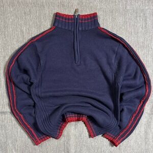 Navy blue quarter zip sweatshirt with red stripes - small
